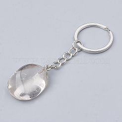 天然水晶キーホルダー  鉄パーツ  ナゲット  プラチナ  85~100mm  ペンダント：25~40x14~25x11~18mm  リング：27~28x2mm&nbsp;G-T104-32C