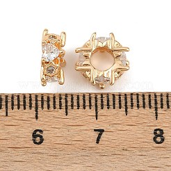 真鍮製マイクロパヴェキュービックジルコニアヨーロピアンビーズ  ハートの大きな穴ビーズ  18KGP本金メッキ  8x4mm  穴：4mm&nbsp;KK-K407-41G