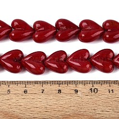 手作りランプワークビーズ連売り  ハート  ファイヤーブリック  15~16x15x8.5~9mm  穴：0.6~1.2mm  約24~25個/連  12.99~14.17インチ（33~36cm）&nbsp;LAMP-Q041-05E