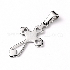 変色しにくい304ステンレススチールペンダント  クロス  ステンレス鋼色  28x16x1.5mm  穴：8x3mm&nbsp;STAS-L210-14P