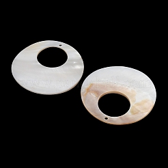天然淡水シェルのペンダント  フラットラウンドのチャーム  貝殻色  50~51x2~3mm  穴：2mm&nbsp;SH-CBA93AD-14A