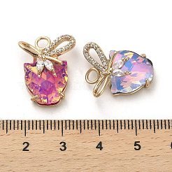 ガラスと金色の真鍮のペンダント  ヒョウの頭のチャーム付きちょう結び  ミックスカラー  20x16x8.7mm  穴：2.5mm&nbsp;GLAA-G111-05G