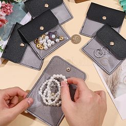 スナップボタン付きPVCポーチ付きPUレザー6個  ジュエリー収納用品  正方形  ブラック  9.5x9.5x0.2cm&nbsp;ABAG-WH0072-036A