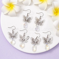 3 Pairs 3 Size Filigree 3D Butterfly Brass Dangle Earrings&nbsp;EJEW-JE05677