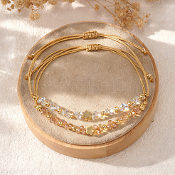 2Pcs Brass & Glass Beads Braided Bead Bracelets for Women&nbsp;IU7406-2