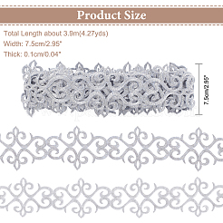 ポリエステルの花刺繍レーストリム  服飾材料  銀  3インチ（75mm）  約4.27ヤード（3.9m）/ pc&nbsp;OCOR-WH0079-89