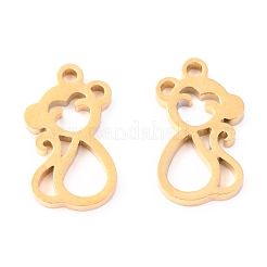 304ステンレススチールチャーム  レーザー切断  サル  ゴールドカラー  12x7x1.1mm  穴：1mm&nbsp;STAS-O142-48G
