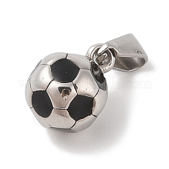 304ステンレスペンダント  エナメル  サッカーのチャーム  ステンレス鋼色  ブラック  10x8x8mm  穴：5x2.5mm&nbsp;STAS-S001-06P-B