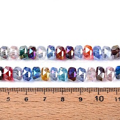電気メッキ透明ガラスビーズ連売り  ロンデル  多面カット  ABカラーメッキ  カラフル  7.5~8x4.5~5.5mm  穴：1.2~1.4mm  約34~37個/連  7.09~7.28インチ（18~18.5cm）&nbsp;X-EGLA-N022-04A-D01