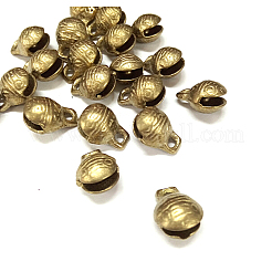 真鍮製ベルペンダント  ランダムな模様の円形  生（メッキなし）  18x14x10mm  穴：1mm&nbsp;KKB-A003-14mm