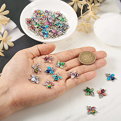 60本12色合金エナメルペンダント  ミツバチのチャーム  プラチナ  ミックスカラー  18x16x2.5mm  穴：1.6mm  5個/カラー&nbsp;ENAM-TA0001-61