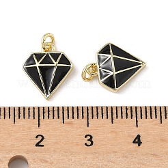 真鍮製エナメルチャーム  ダイヤモンド形状  ラックめっき  長持ちメッキ  鉛フリー＆カドミウムフリー  丸カン付き  18KGP本金メッキ  ブラック  12.5x10.5x2.5mm  穴：2mm&nbsp;KK-Q039-05B-G