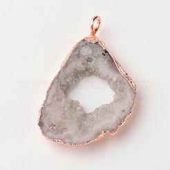 天然のGeode瑪瑙ドゥルージースライスペンダント  ナゲット  真鍮パーツ  ミックスカラー  18~48x28~70x6~9mm  穴：2mm&nbsp;G-L461-04