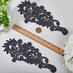 ポリエステル刺繍フラワーレースアップリケ  飾りアクセサリーを縫う  ブラック  265x125x1mm&nbsp;DIY-WH0409-62