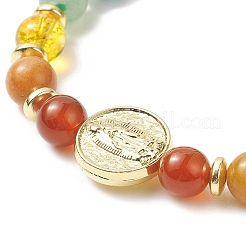 Dyed Natural & Synthetic Mixed Gemstone & Brass Virgin Mary Beaded Stretch Bracelet&nbsp;BJEW-JB09321