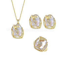 Natural Freshwater Pearl Pendant Necklaces & Stud Dangle Earrings & Rings Sets&nbsp;FS-WG70A16-01