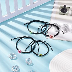 2 個 2 スタイル樹脂ナザールボンジュウ編組ビーズ ブレスレット セット  親と子のための黒いカップルの調節可能なブレスレット  ミックスカラー  内径：1-7/8~4インチ（4.8~10.2cm）  1個/スタイル&nbsp;BJEW-JB08426