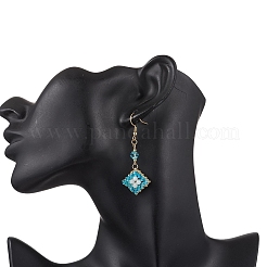 304 Stainless Steel Handmade Glass Seed Beads Rhombus Dangle Earrings&nbsp;EJEW-MZ00517-03