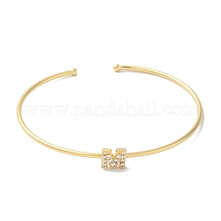 Rack Plating Brass Micro Pave Clear Cubic Zirconia Letter Open Cuff Bangles&nbsp;BJEW-A018-01G-M