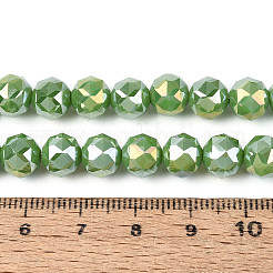 ABカラーメッキ不透明ガラスラウンドビーズ連売り  多面カット  ダークシーグリーン  7.5~8.5x7~7.5mm  穴：1.2~1.6mm  約25~26個/連  6.89~7.48''（17.5~19センチメートル）&nbsp;EGLA-T029-8mm-12A-05