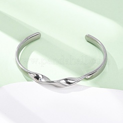 女性用304ステンレススチールカフバングル  ねじれた  ステンレス鋼色  1/4インチ（0.6cm）  内径：1-7/8インチ（4.8cm）x2-1/4インチ（5.85cm）&nbsp;BJEW-D361-03P