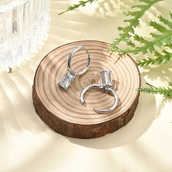 304ステンレススチールマイクロパヴェキュービックジルコニアフープピアス  長方形  ステンレス鋼色  21mm  ピン：0.8mm&nbsp;STAS-R004-06P-02