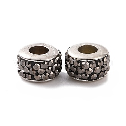 プラチナカラーコアccbプラスチックヨーロピアンビーズ  ラインストーン付き  大穴ビーズ  コラム  ジェット  10.5x7mm  穴：4.8mm&nbsp;FIND-H044-01C-P