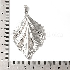 変色しない304ステンレススチールの大きなペンダント  リーフチャーム  ステンレス鋼色  61.5x39.5x5mm  穴：3.5mm&nbsp;STAS-M017-10P