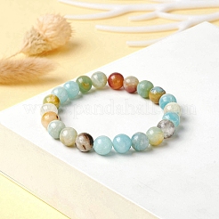 Natural Flower Amazonite Round Beaded Stretch Bracelet&nbsp;BJEW-JB03683-03