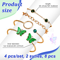 Light Gold Alloy Butterfly 4Pcs 2 Colors Cuff Bangle and 4Pcs 2 Colors Link Chain Bracelets Set&nbsp;BJEW-HY0001-35B