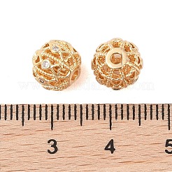 真鍮マイクロペーブクリアキュービックジルコニアビーズ  ニッケルフリー  ラウンド  ゴールドカラー  9x8mm  穴：1.6mm&nbsp;KK-B100-002G