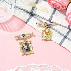 2Pcs 2 Styles Square & Rectangle with Flower Alloy ABS Imitation Pearl Brooch&nbsp;JEWB-CJ0001-92
