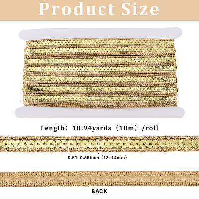ポリエステルリボン  スパンコール入り  ゴールド  1/2インチ（13~14mm）  約10.94ヤード（10m）/ロール&nbsp;OCOR-WH20001-58A-1