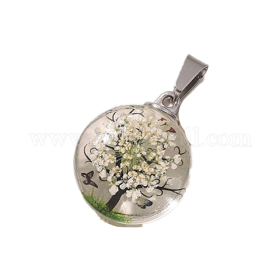 5Pcs Dried Flower Glass Pendants&nbsp;PW-WG2A25C-06-1