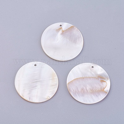 シェルペンダント  染色されていない  フラットラウンド  30x1~2mm  穴：1.4mm&nbsp;X-BSHE-P026-07-1