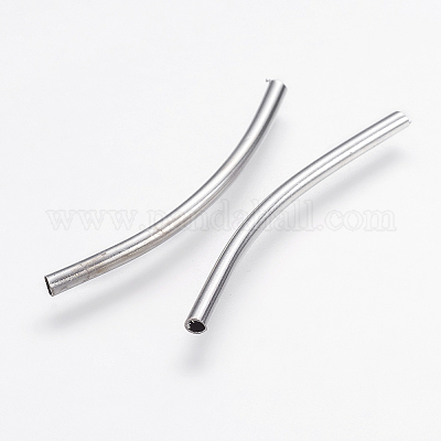 真鍮製チューブビーズ  カーブ  プラチナ  34x2mm  穴：1.5mm&nbsp;KK-L157-03P-1