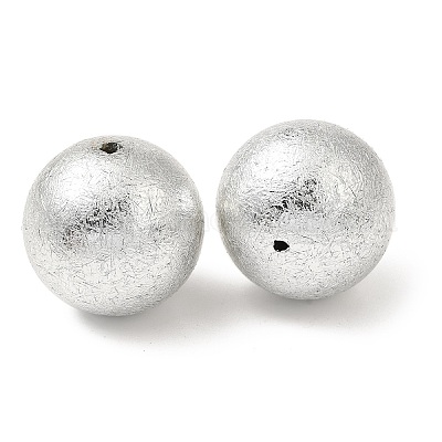 UVメッキ CCB プラスチックビーズ  テクスチャー  ラウンド  銀  24.5x24mm  穴：3mm&nbsp;FIND-Z066-02D-1