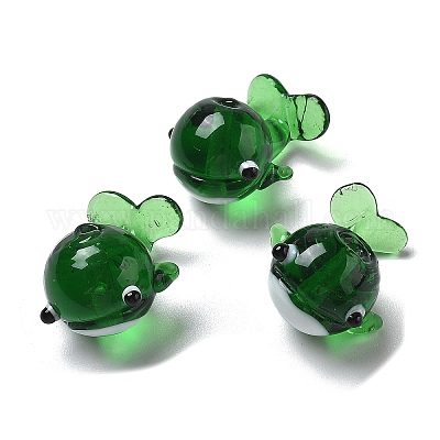 手作りのランプワークの凹凸のあるビーズ  クジラ  グリーン  19x22x14mm  穴：1.6mm&nbsp;LAMP-P067-02-1