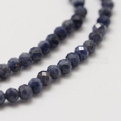 天然サファイアビーズ連売り 多面カット ラウンド 3mm 穴：0.5mm 約120