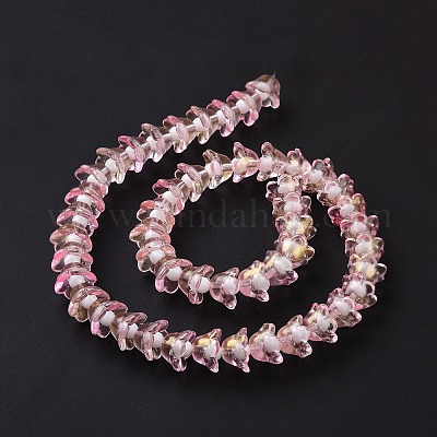 透明ガラスビーズ連売り  グリッターパウダー付き  花  ピンク  11~12x7.5~8mm  穴：1.4mm  約50個/連  11.42''（29センチメートル）&nbsp;LAMP-H061-01D-04-1
