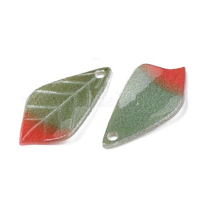 プラスチックチャーム  葉  ダークオリーブグリーン  22~23.5x11~12x2.5~3mm  穴：1~1.5mm&nbsp;KY-N015-041B-1