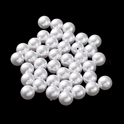 プラスチックパール調ビーズ  ラウンド  ホワイト  10x9.5mm  穴：1.6mm&nbsp;FIND-M059-01D-03-1
