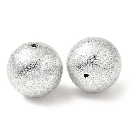 UVメッキ CCB プラスチックビーズ  テクスチャー  ラウンド  銀  24.5x24mm  穴：3mm&nbsp;FIND-Z066-02D-1