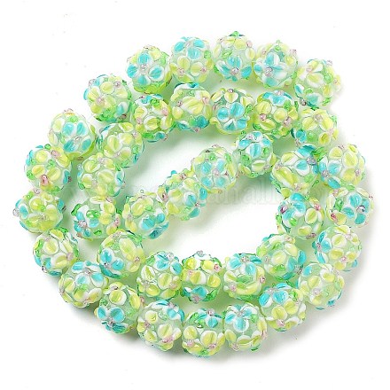 手作りランプワークビーズ連売り  バンピー  花の丸  シャンパンイエロー  11.5~13x11~12mm  穴：1.6~1.8mm  約45個/連  17.68~19.65''（44.9~49.9センチメートル）&nbsp;LAMP-N021-015A-13-1
