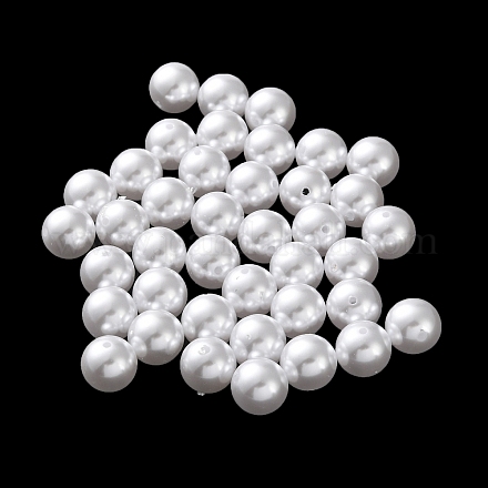 プラスチックパール調ビーズ  ラウンド  ホワイト  10x9.5mm  穴：1.6mm&nbsp;FIND-M059-01D-03-1