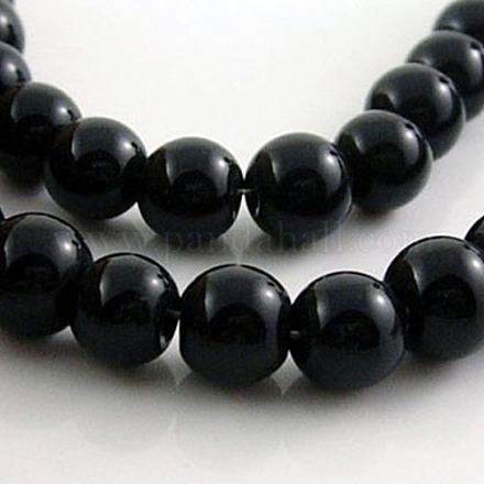 ガラスビーズ連売り  ラウンド  ブラック  直径約6mm  穴：1mm  約50個/連  13インチ&nbsp;X-GR6mm27Y-1