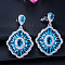Brass Micro Pave Cubic Zirconia Dangle Stud Earrings, Rhombus, Platinum, Dodger Blue, 36x23mm