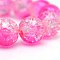 Baking Paint Crackle Glass Beads Strands, Round, Hot Pink, 6mm, Hole: 1.3~1.6mm, about 133pcs/strand, 31.4 inch