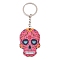 Plastic Pendant Keychain, with Iron Key Rings, Skull, Hot Pink, Pendant: 5.7x4cm