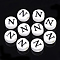 Handmade Porcelain Beads, Horizontal Hole, Flat Round with Letter, White, Letter.N, 8~8.5x4.5mm, Hole: 2mm